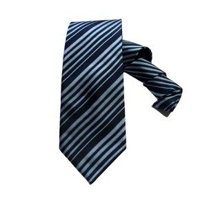 Men Navy Sky Blue Silver Nina Ricci Silk Tie with Stripes NTW $149